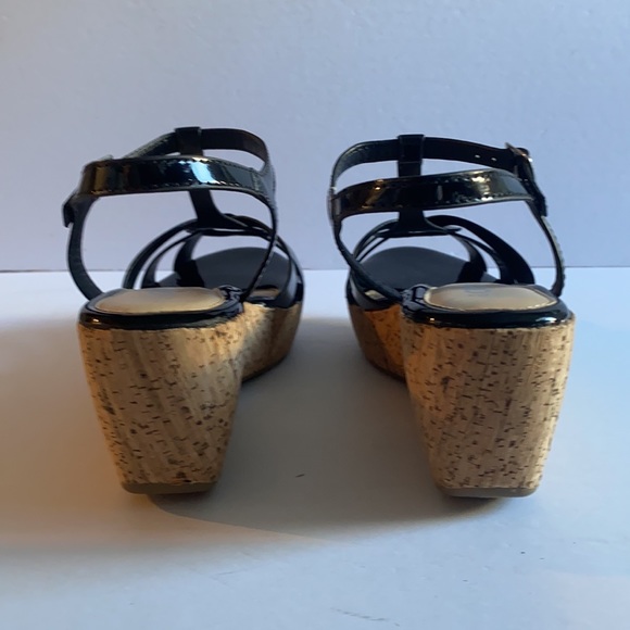 🆕 Black Patent Cork Wedged Strappy Patform Heels !!! - Picture 6 of 16